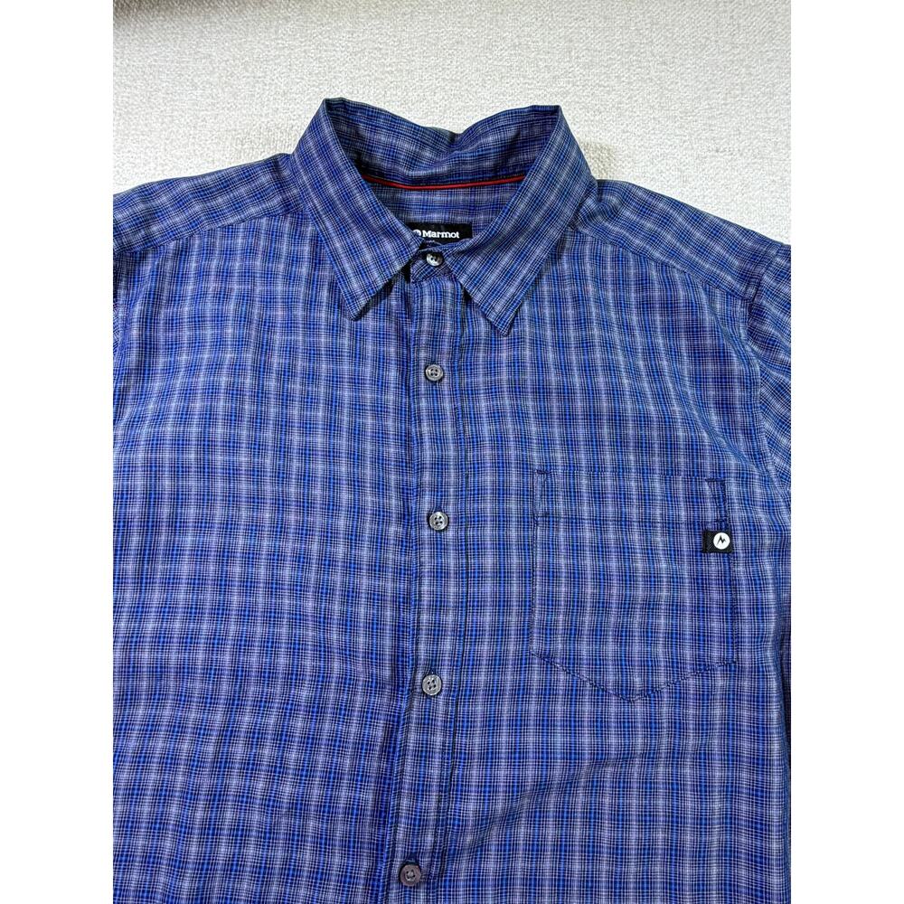 Marmot Men Blue Large Plaid Button Front Outdoor Hiking Travel Casual Shirt - Picture 8 of 8